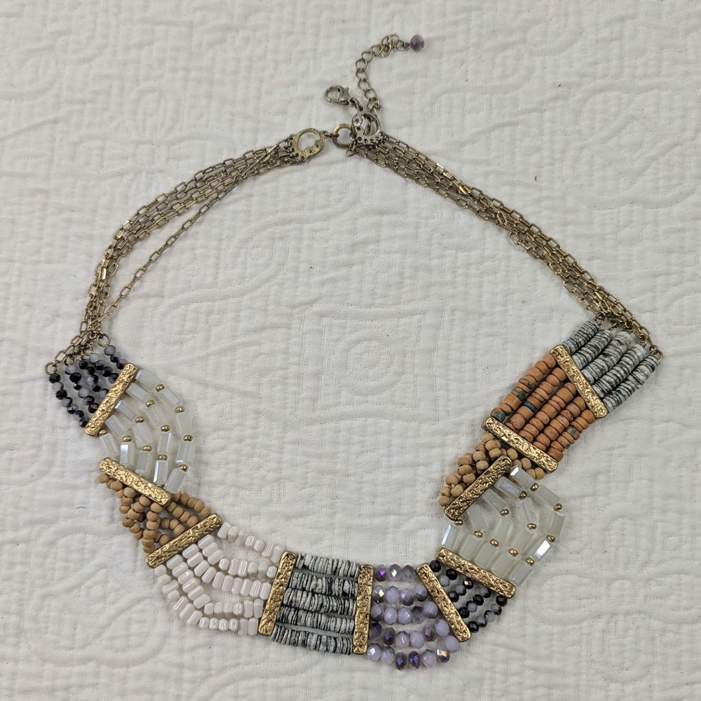 Anthropologie Layers Multiple Stones Beaded Bib Necklace‎